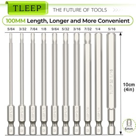 TLEEP 20 x 1/4 Inch Hex Head Allen Wrench Drill Bits 100MM Long, SAE 5/16” to 5/64” & Metric 12mm to 1.5mm, S2 Steel Magnetic Tips Screwdriver Socket Bit Set for Ikea Type Furniture, Silver