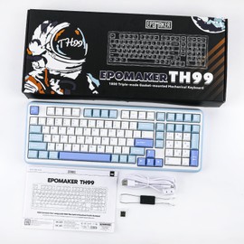 EPOMAKER EPOMAKER TH99 Tri-Mode Wireless Mechanical Keyboard, Hot Swappable Custom RGB Gaming With Numpad, Gasket Creamy for PC/Mac/Office (Blue&White)