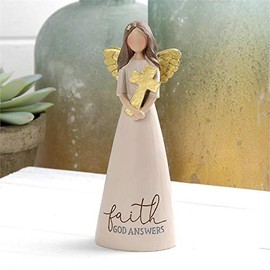 Blossom Bucket Faith God Answers Cross Soft Cream 6 inch Resin Stone Collectible Angel Figurine