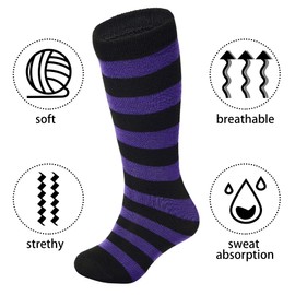 Zando Knee High Socks, Unisex Cotton Striped Socks, Big Kids Sports Sock, Football Baseball Stockings For Boys Girls 2025, 3 Pairs Athletic Sock, Black Yellow/Purple/Orange Stripes, 10-12 Years