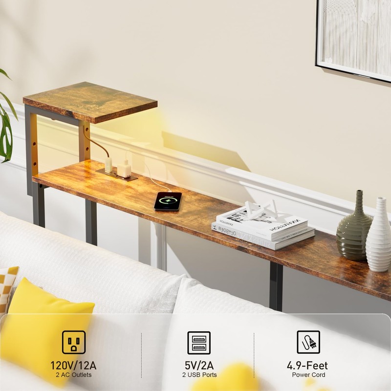 HLDIRECT 71 Inch Couch Table Behind Sofa with Double Storage
