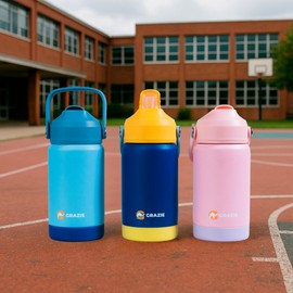 Grazie 12 oz Stainless Steel Insulated Water Bottle for Kids – Double Layer Reusable Mini Tumbler with Lid and Straw, Spill-Resistant, BPA Free – Simple Modern Design (Ligth Pink)