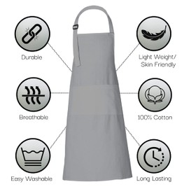 Set of 2 Chef Apron for Boys Girls with 3 Pockets Cotton Kitchen Apron High-Rise Grey 35x27 Inches