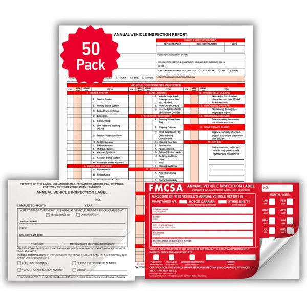 50 Pack Buck 3-Ply Carbonless Annual Vehicle Inspection Report Forms