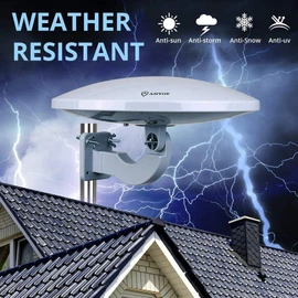 Outdoor TV Antenna -Antop Omni-Directional 360 Degree Reception Antenna Outdoor, Attic,RV Used, 65 Miles Range Amplifier Booster 4G LTE Filter, Waterproof, Anti-UV Easy Install (PL-4348226423)