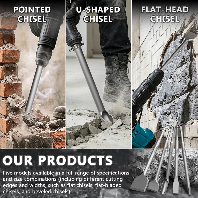 SDS Plus Chisel Set, 5Pcs Tile Removal & Concrete Hammer