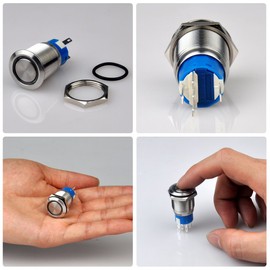 Ulincos Momentary Push Button Switch IP67 Waterproof U19C3 Blue LED 1NO1NC SPDT ON/OFF Silver Stainless Steel 12V 19mm IP67 (Blue) with Coupler