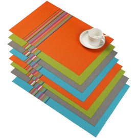 SHACOS Colorful Placemats Set of 8 Woven Vinyl Place Mats for Dining Table Coffee Table Heat Resistant Reversible Table Mat Wipe Clean (8, Multicolor)