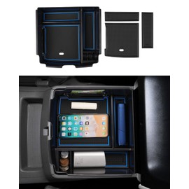 FIILINES Center Console Organizer for Kia Carnival MPV 2022-2025, ABS Insert Container with Anti-Slip Mats in Black and Blue