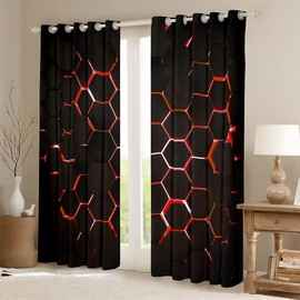 Honeycomb Curtains for Bedroom Geometric Hexagon Window Treatment Red Ultra Soft Decor Window Drapes Geometrical Window Draperies for Kids Adults W46*L54