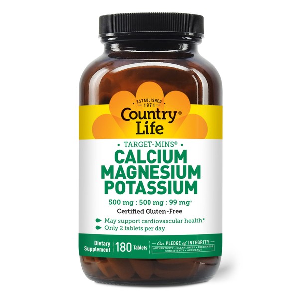 Country Life, Target-Mins Calcium Magnesium Potassium, Supports Heart Health, Daily Supplement, 180 ct