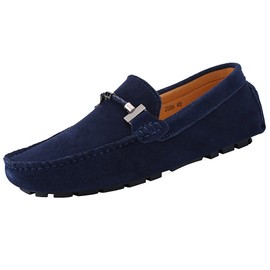 Jamron Men's Elegant Buckle Low Shoes Comfort Suede Driving Shoes Stylish Moccasin Slippers - navy, size: 43 EU