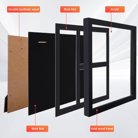 Black Solid Wood Medal Display Case - Holds 1 Medal & 2 Photos, Ribbon Organizer, Wall-Mount/Tabletop Design, High-Transparency Acrylic Panel, Ideal for Athletes, Veterans, Graduates