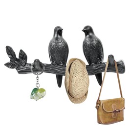 letuxaamz Key Holder, Key Holder with 3 Hooks, Bird Key Shelf, No Drilling, Black, Key Organiser Wall for Jacket/Hat, Wall Hook for Decoration, Key Holder, Hallway, Kitchen