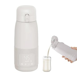 Tragbarer Flaschenwärmer, 500ml Flaschenwärmer Baby Unterwegs Präzise Temperaturkontrolle 37 Bis 55 Grad Einstellbar für Reisen Nachtfütterung (Weiß)