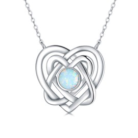 HARMONY BOLA Graduation Gifts for Her Celtic Knot Necklace with Simulated Opal 925 Silver Heart Pendant Birthday Gift for Women