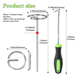 100Pcs Circle Top Landscape Staples, 6 Inch Garden Stake 8 Gauge Galvanized Landscape Fabric Stakes, Heavy Duty Yard Ground Pins for Outdoor Gardening Weed Barrier Sod Fabric - Silver