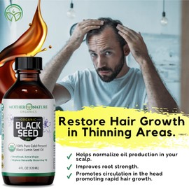 Mother Nature USDA Organic Black Seed Oil – Cold Pressed, Unrefined & Vegan Nigella Sativa, High Thymoquinone (2%+), Omega 3 6 9 for Immune, Joint & Heart Support, Hair & Skin, Non-GMO, 4oz