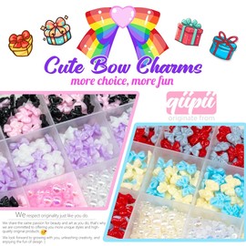 qiipii 5 Styles Bow Nail Charms 3D Sky Blue Creamy White Red Grey Blue Bowknot Charms for Nails Crafting Half Pearls Beads Nail Art Supplies Jewels Decor for Acrylic Nails Face Eyes Makeup DIY Crafts