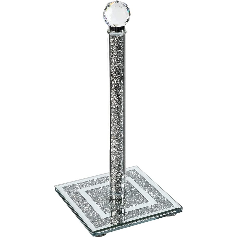 Crushed Diamond Ornaments Silver Crystal Filled Kitchen Roll Holder, 31cm,