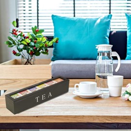 Small Wooden Tea Bag Storage Box 6 Compartment Wood Tea Bag Countertop Divided Storage Container for Beverage Individual Packets (Black)