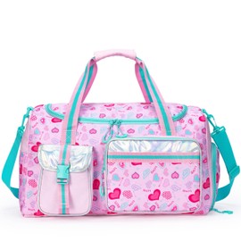 Travel Bag for Children Sports Bag with Shoe Compartment Overnight Duffel Ballet Dance Sports Carry On Weekender Kids Duffle Bag, Pink-heart2