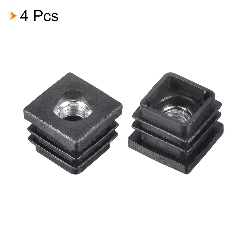 Uxcell 4Pcs M8 Threaded Square Tube Inserts - Black Plastic