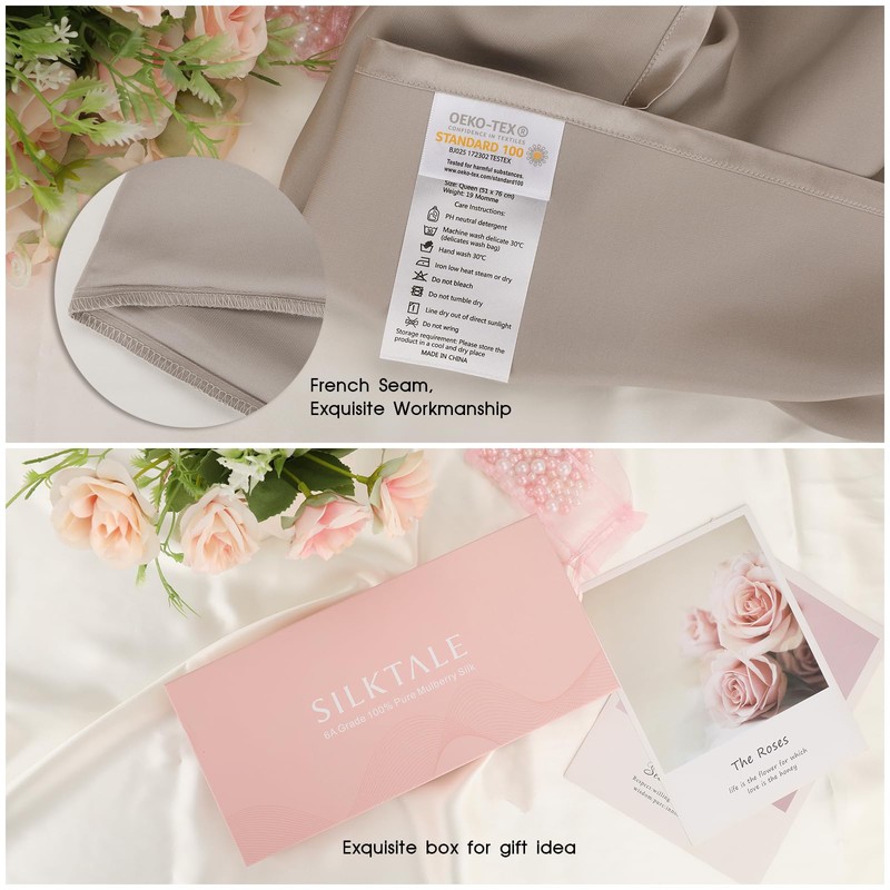 SILKTALE Genuine Natural Mulberry Silk Zippered Pillow Case Cover Grey