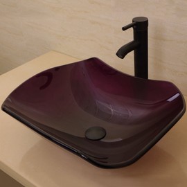 wonline Modern Bathroom Flower Tempered Glass Vessel Sink ORB Pop up Drain & Faucet Combo Purple