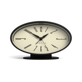 NEWGATE® ‘Ronnie’ Retro Oval Alarm Clock in Black Soft Touch Silicone Finish, and Silent Sweep Movement with Digital beep Alarm Sound. Ideal for Bedside, desks and mantels.