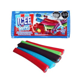 ICEE Ropes. Caramelo suave con sabores frutales. Foma de pequeños tubos rellenos de ICEE bicolor. Caja con 12 paquetes de 50gr. cada uno