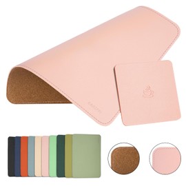 Alfombrilla de ratón de piel, alfombrilla de ratón de madera, doble cara, bordes cosidos, almohadillas impermeables para ordenador portátil, oficina y hogar, 1 paquete, 20,32 cm, EAGZFFI (rosa)