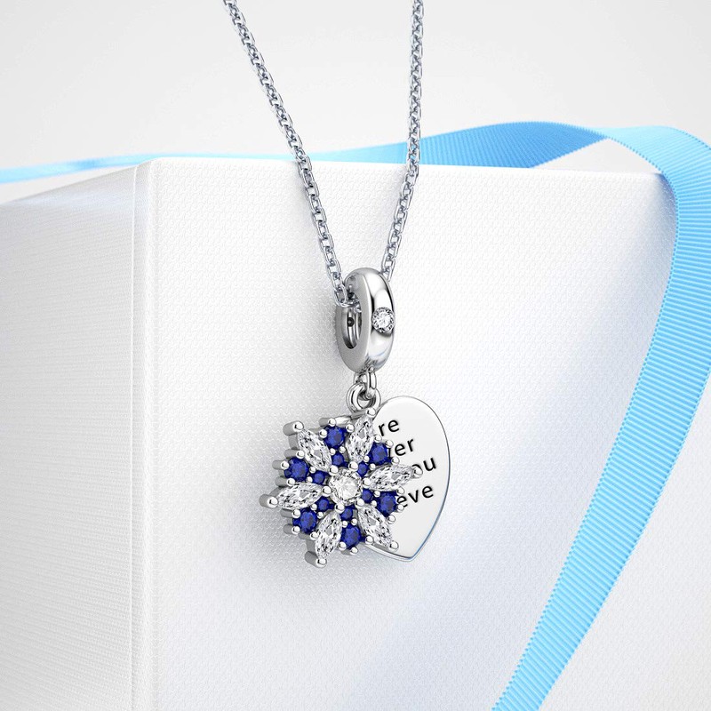 Dalaran Sterling Silver Blue Charms Christmas Snowflake Bead Pendant Fit