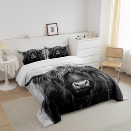 Erosebridal Highland Cow Comforter Set Queen Size Wildlife Farmhouse Cow Bedding Set for Kids Teens Adult Western Wild Animal Bull Cattle Down Comforter Funny Room Decor Quilt Set Grey