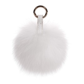 S.ROMZA real Fox Fur Pom Pom Keychain Womens Bag Charms soft and Fluffy Fur Ball Keychain (5.1inch, White(Fox fur))