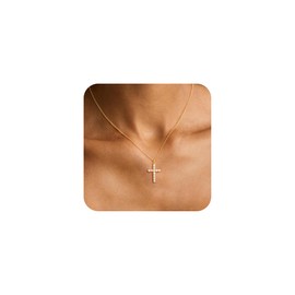 HABIKIP Cross Necklace for Women, Dainty 14k Gold Plated Cross Pendant Diamond Necklace for Women Trendy Cubic Zirconia Hypoallergenic Cross Chain Adjustable Simple Fashion Jewelry Gift for Women