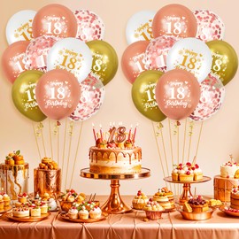 18th Birthday Balloons, 24 Pcs Rose Gold and White 18th Birthday Balloons, Rose Gold 18th Birthday Party Decorations Balloons for Girls Boys 18th Birthday Anniversary Decoration