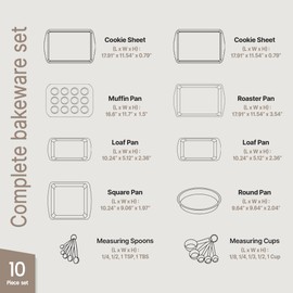 Green 10-Piece Bakeware Sets, Nonstick Carbon Steel Baking Sheet & Pans, Stackable Space-Saving Bakeware, Dishwasher Safe, Stain-resistant, PFOAPFOSPTFE Free, Oven Safe Up To 450°F (230°C)