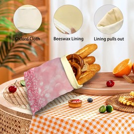 SINENRY 2 Pack Reusable Beeswax Bread Bags for Homemade Bread, Pink Glitter Storage Bag, Linen Bags for Sourdough and Fresh, Baking Gifts