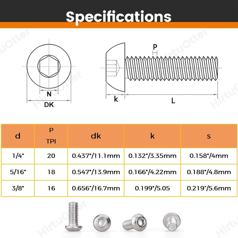 5/16"-18 x 3/8" (20 PCS) Button Head Socket Cap Screws,