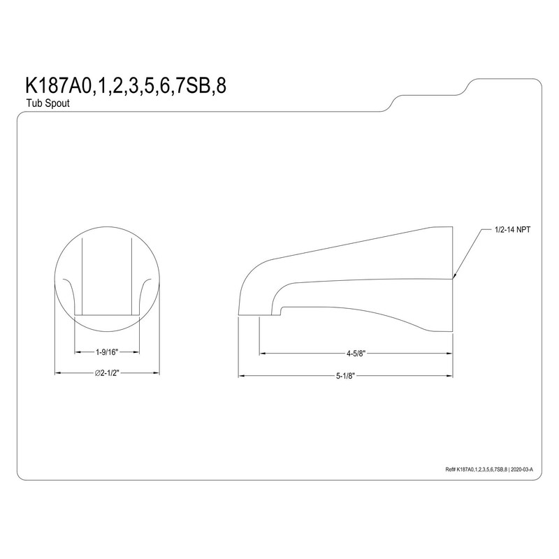 Kingston Brass K187A0 5-1/4 Inch Tub Spout, Matte Black