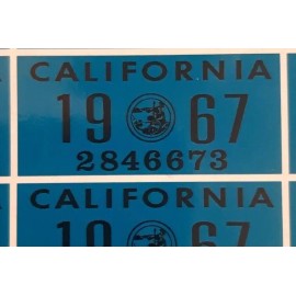 1967 california license plates registration YOM DMV sticker.