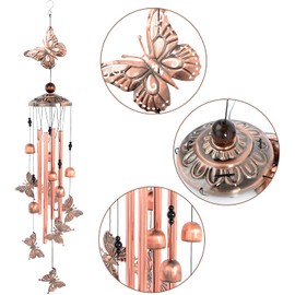 BSOMAM Butterfly Wind Chime 4 Hollow Tubes 6 Bells Metal Music Garden Decoration Outdoor and Indoor Decor Patio Unique Wind Chimes Decoration