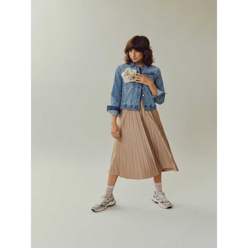 Vila Female Midi Skirt, Pleated, Sandshell