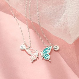 Hifunny Best Friend Butterfly Necklace Cute Enamel Butterfly Animal Friendship Necklace Bracelets Set for Women Men Couple Jewelry (Gold)