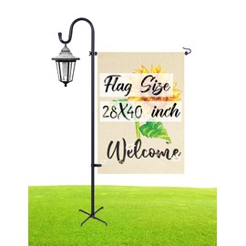 XDW-GIFTS Upgraded Garden Flag Holder Stand with Shepherd Hook for 28'' x 40'' Flags 60 in Heavy Duty Yard Flag Post Stake with 2 Spring Stoppers and 1 Clip for Outside (Without Solar Lights & Flag)