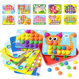 AMOSTING AMOSTING Steckspiel ab 2, Kinderspiele zum Lernen von Farben, Spielzeug ab 2 und 3 Jahre, 20 Bildvorlagen