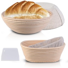 Herboom Set of 2 Proofing Baskets for Bread Baking, Round and Ovals, Bread Baking Accessories, Bread Basket, Bread Baking Mould for Home Bakers Bread Baking with Plastic Scraper
