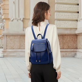 DORRISO Fashion Simple Women Backpack Lightweight PU Leather Small Rucksack Casual Daypacks for Travel School Holiday Business Daily Ladies Cute Water-Resistant Knapsack Blue