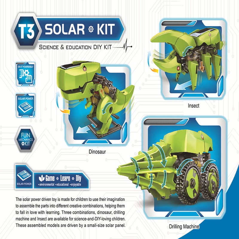 3 in 1 Educational Solar Dinosaurs Robot Building Kit DIY